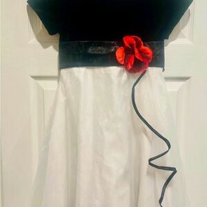 Elegant Black and White Kids Formal Dress with Red Flower Accent